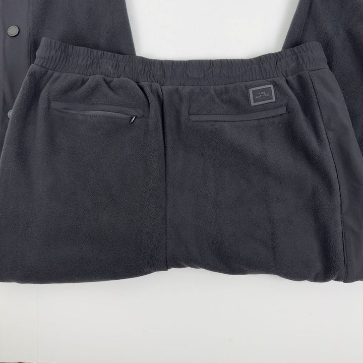 Translation missing: en.Karl Lagerfield Men's Fleece Button Detailed Track Pants, Black-2XL