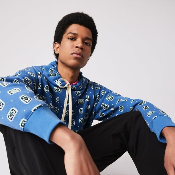 Translation missing: en.Lacoste Men's Lacoste L!VE Loose Fit Hooded Print Cotton Hoodie Blue-Med SH2779