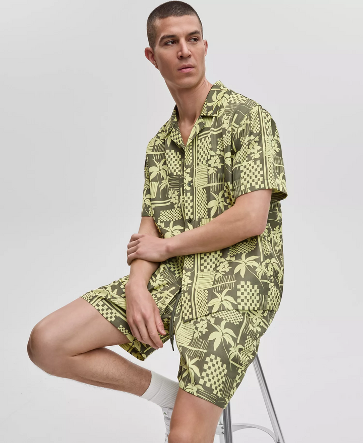 Translation missing: en.Mode Of One Mens Vacation Palm Woven Camp Shirt Wild Ivy Green-Large
