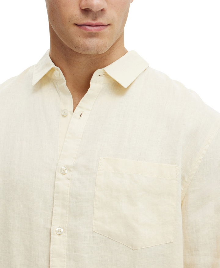 Translation missing: en.Cotton On Men French Linen Long Sleeve Shirt Size Large Cream Reg Fit Pocket