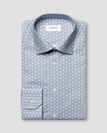 Translation missing: en.Eton Men's Slim Fit Geometric Print Shirt in Blue/White-EU 37 US 14.5  100011103