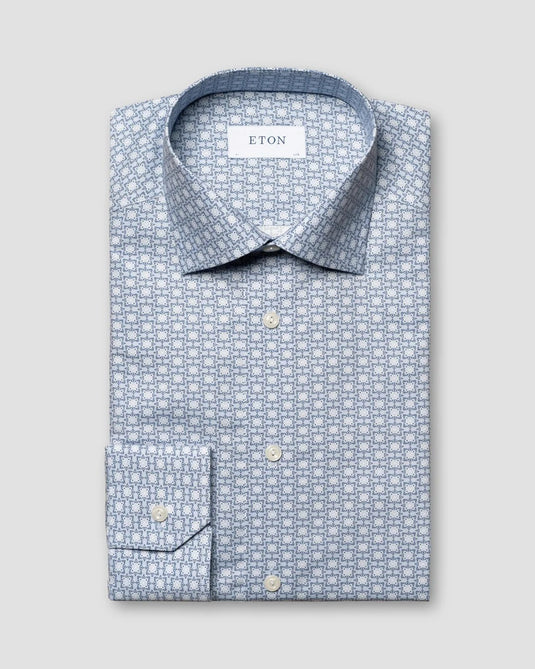 Translation missing: en.Eton Men's Slim Fit Geometric Print Shirt in Blue/White-EU 37 US 14.5  100011103