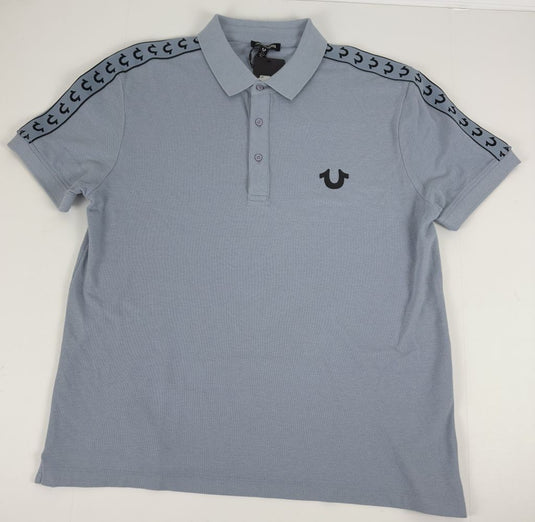 Translation missing: en.True Religion Polo Shirt Mens Small Sky Blue Logo Damask Cotton Blend Short Slve
