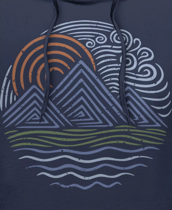 Translation missing: en.Zuni Men's Lost Gods Outdoor Lines Waves Pull Over Hoodie Navy Blue - Small