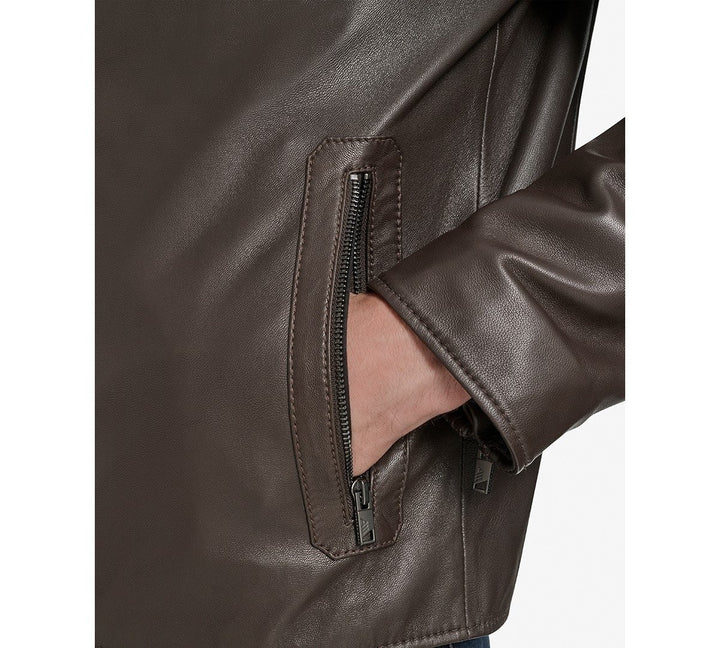 Translation missing: en.Marc New York Men's Maitlin Leather Moto Jacket Racer Style Brown-2XL