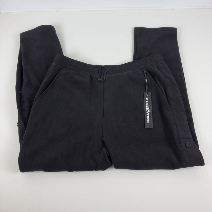 Translation missing: en.Karl Lagerfield Men's Fleece Button Detailed Track Pants, Black-2XL