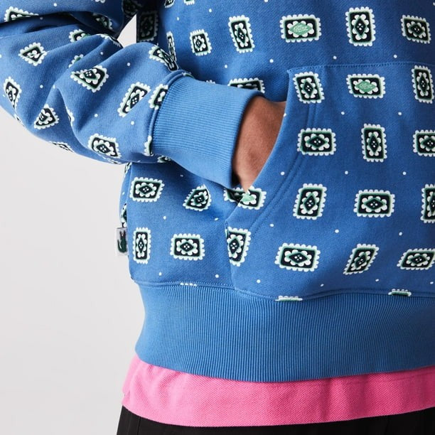 Translation missing: en.Lacoste Men's Lacoste L!VE Loose Fit Hooded Print Cotton Hoodie Blue-Med SH2779