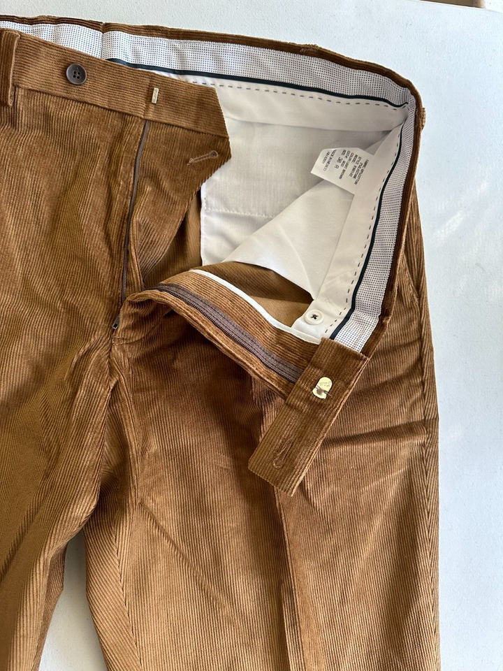 Translation missing: en.The Mens Store Designer Stretch Corduroy Regular Fit Pants Lt Brown-38R Unhemmed