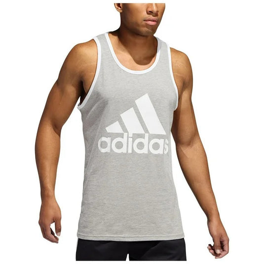 Translation missing: en.adidas Men's Badge Of Sport Logo Graphic Tank Grey Heather White-Small
