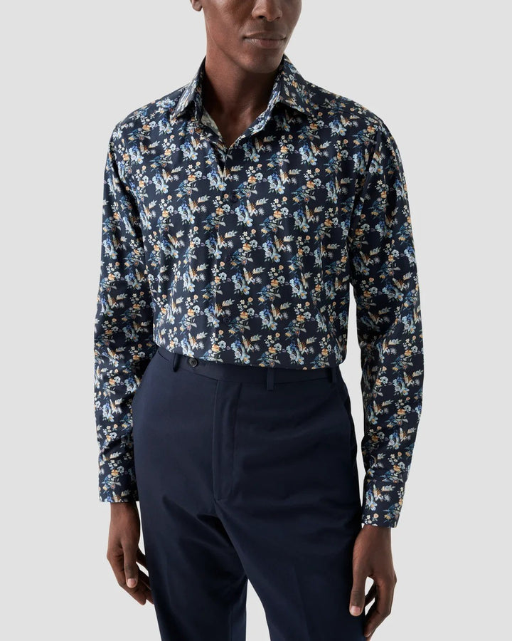 Translation missing: en.Eton Men's Men's Contemporary Fit Floral Print Twill Shirt Navy- EU44 US 17.5