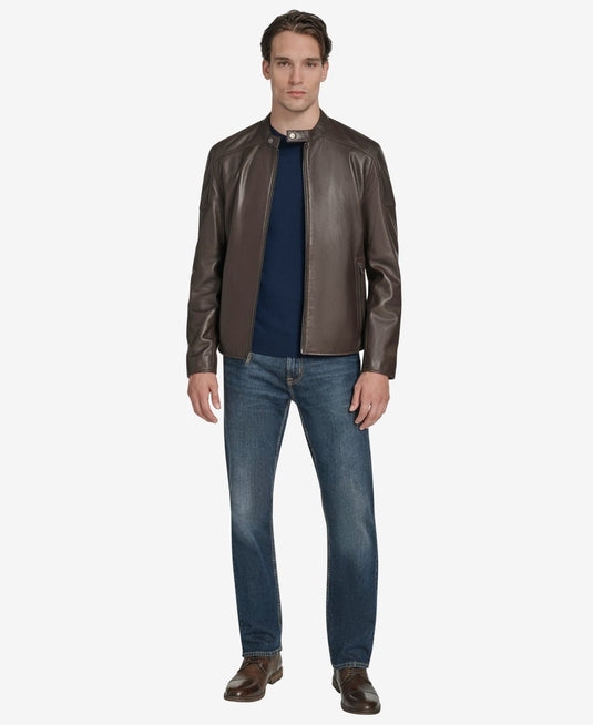 Translation missing: en.Marc New York Men's Maitlin Leather Moto Jacket Racer Style Brown-2XL