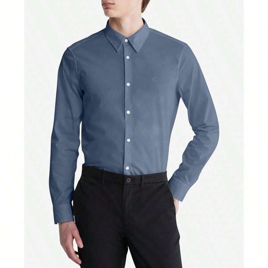 Translation missing: en.Calvin Klein Men's Slim-Fit Refined Button-Down Shirt Infinity Blue-XL
