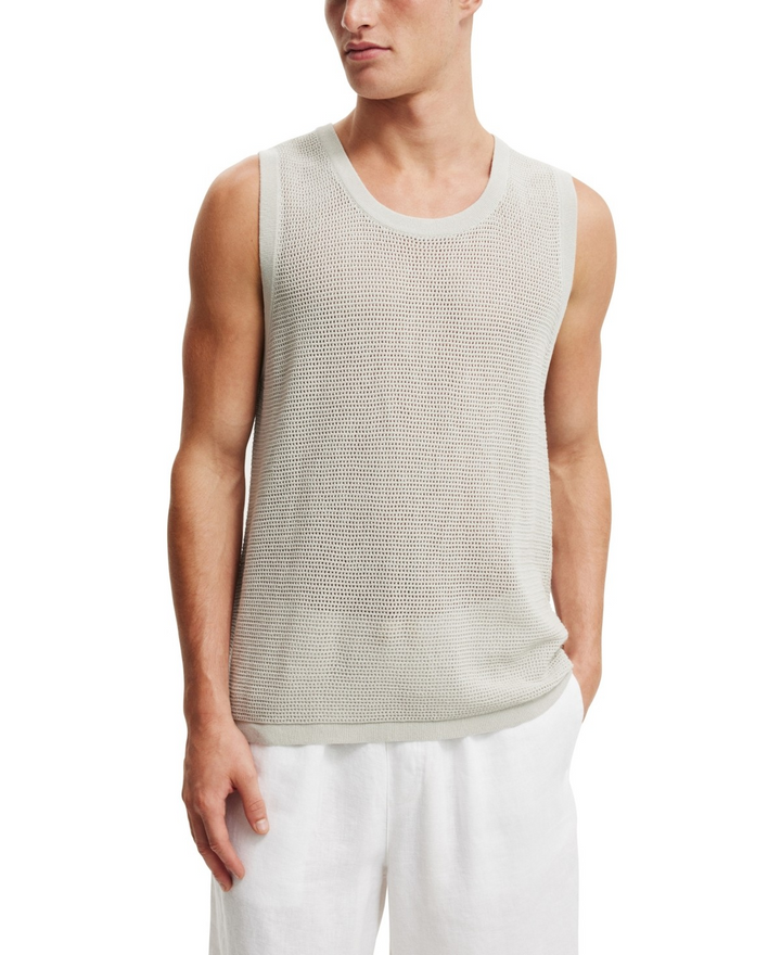 Translation missing: en.Cotton On Men's Open Knit Tank Top Loose Fit in Gray-Medium