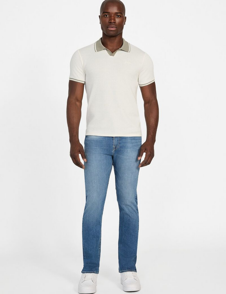 Translation missing: en.Guess Men's Weston Polo Shirt Size XL Dove White Waffle-Knit Tipped Slim Fit