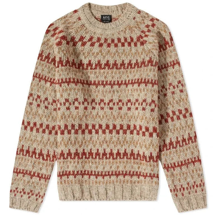 Translation missing: en.A.P.C. Men's Leonhard Crewneck Geometric Print Sweater Mastic Chine Multi-Small