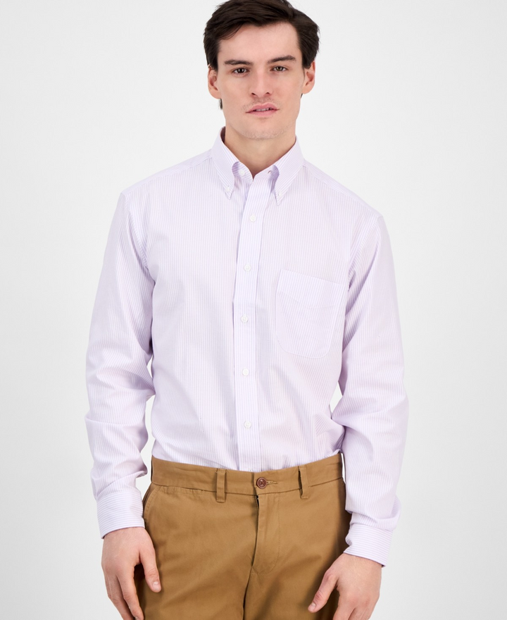 Translation missing: en.Club Room Men's Regular Fit University Stripe Dress Shirt Purple Rose-16 34/35