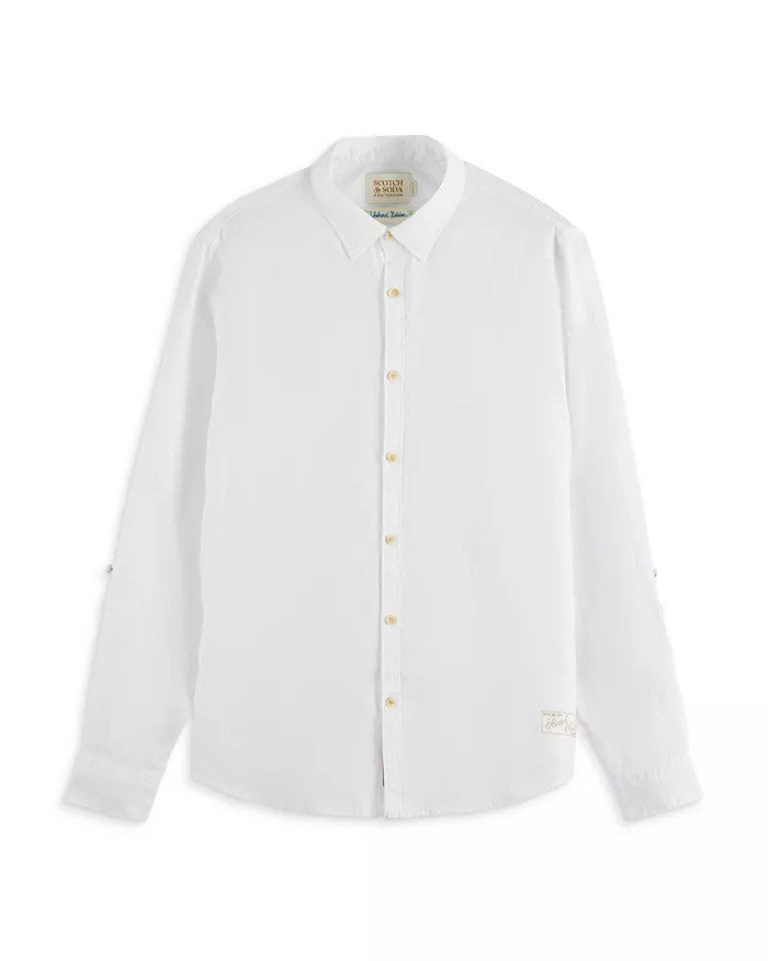 Translation missing: en.Scotch &amp; Soda Men's Reg Fit Linen L/S Shirt with Roll up Sleeves Off White-2XL