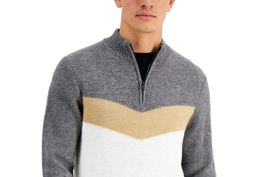 Translation missing: en.Alfani Men's Chevron Quarter-Zip Sweater in Winter Ivory-Size XL