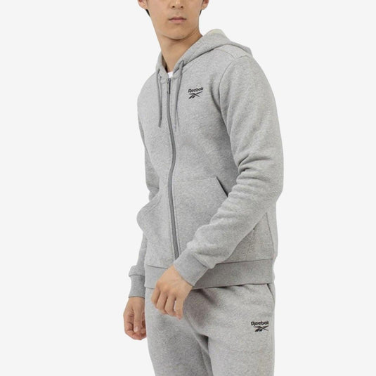 Translation missing: en.Reebok Mens Full Zip Hoodie Med Grey Heather Size Medium Fleece Logo Classic Fit