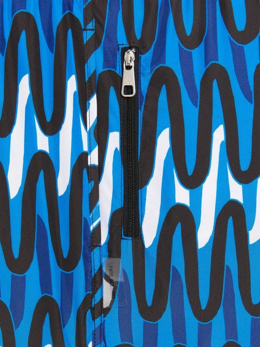 Translation missing: en.Neil Barrett Slim Fit Scribble Print Swim Trunks in Blue, Black, White-Size 2XL