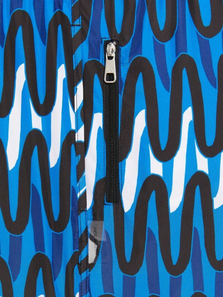 Translation missing: en.Neil Barrett Slim Fit Scribble Print Swim Trunks in Blue, Black, White-Size 2XL
