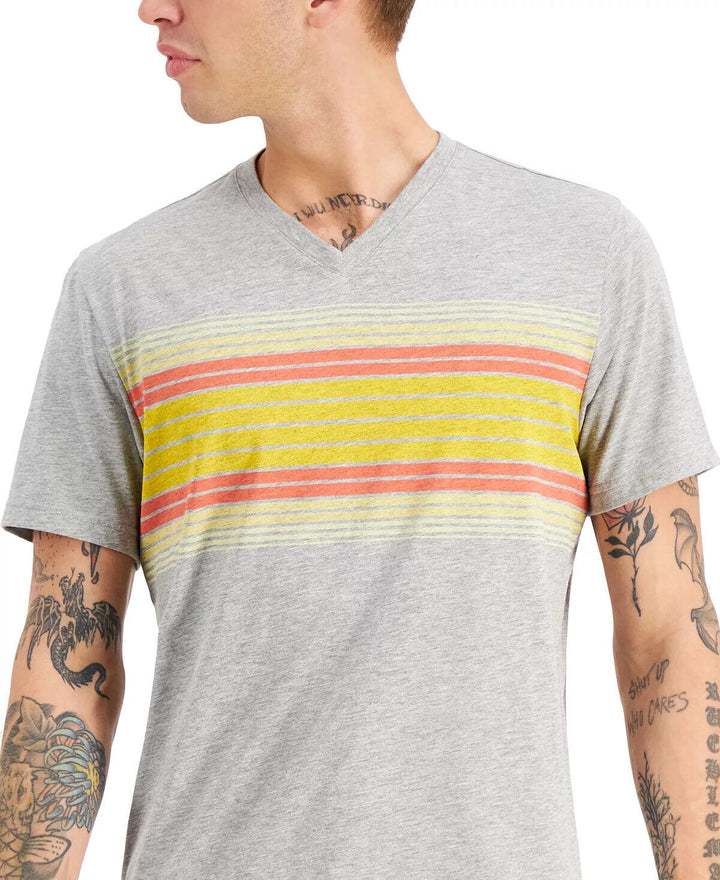 Translation missing: en.Sun + Stone Men's Southwest Stripe V-Neck T-Shirt in Pewter Grey-Size Medium