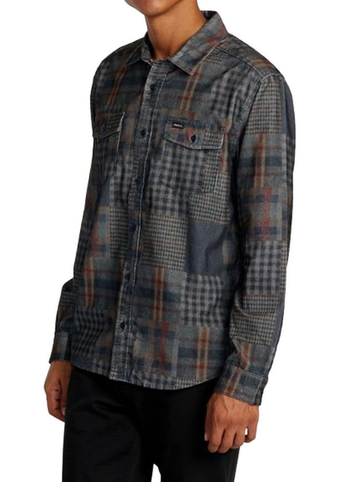 Translation missing: en.RVCA Men's Regular Fit Long Sleeve Woven Freeman Cord Print Navy Marine, 2XL