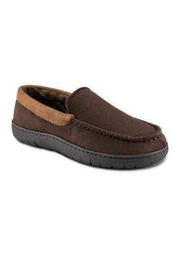 Translation missing: en.Haggar Mens Microsuede Venetian Slipper Plaid Fleece Lining Brown-M 8-9