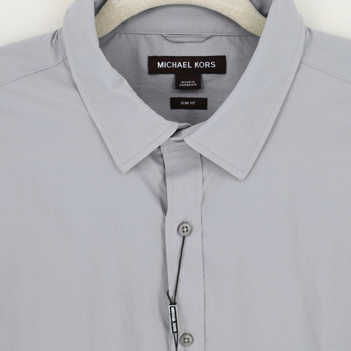 Translation missing: en.Michael Kors Slim-Fit Quick Dry Long-Sleeve Woven Shirt Nickel Gray- 2XL