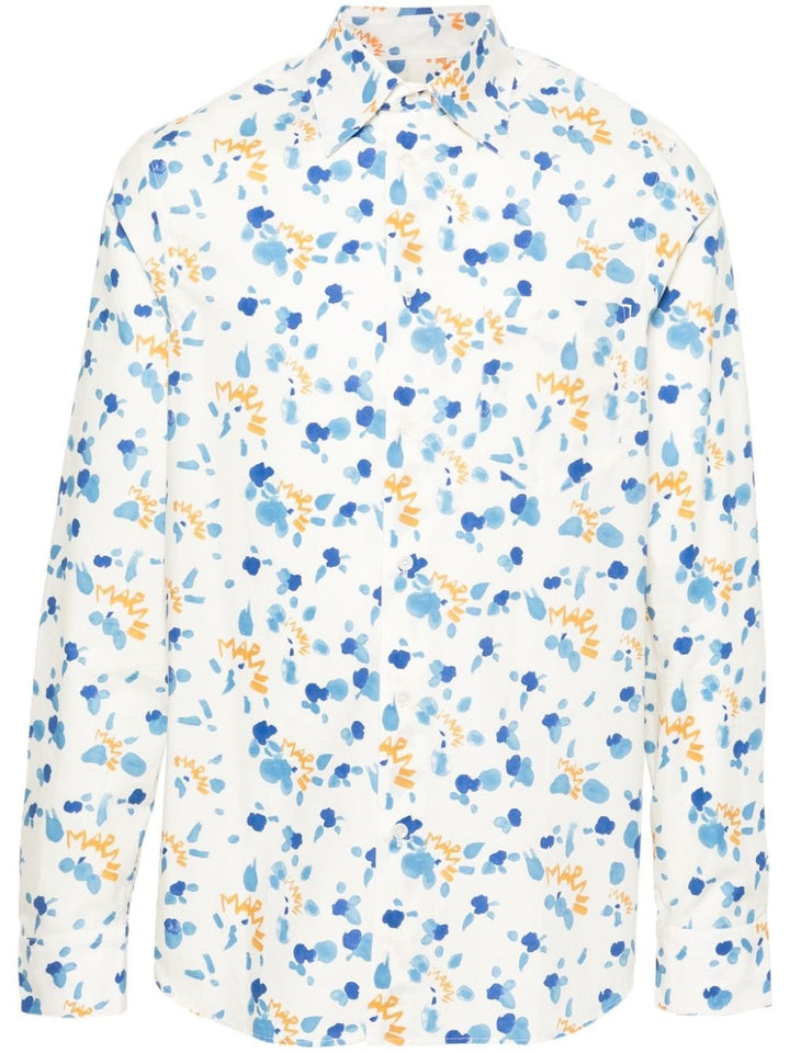 Translation missing: en.Marni Mens Prem. Cotton Logo Dripping Paint Splatter Shirt White-IT 50 US Large