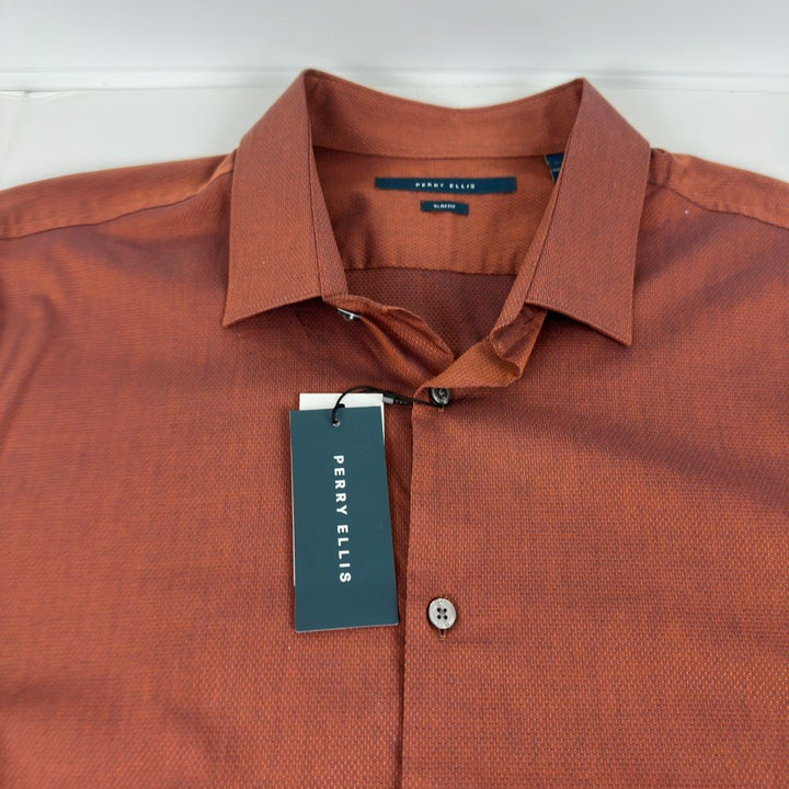Translation missing: en.Perry Ellis Slim-Fit Spill Resistant Dobby Woven Shirt Potters Clay-2XL