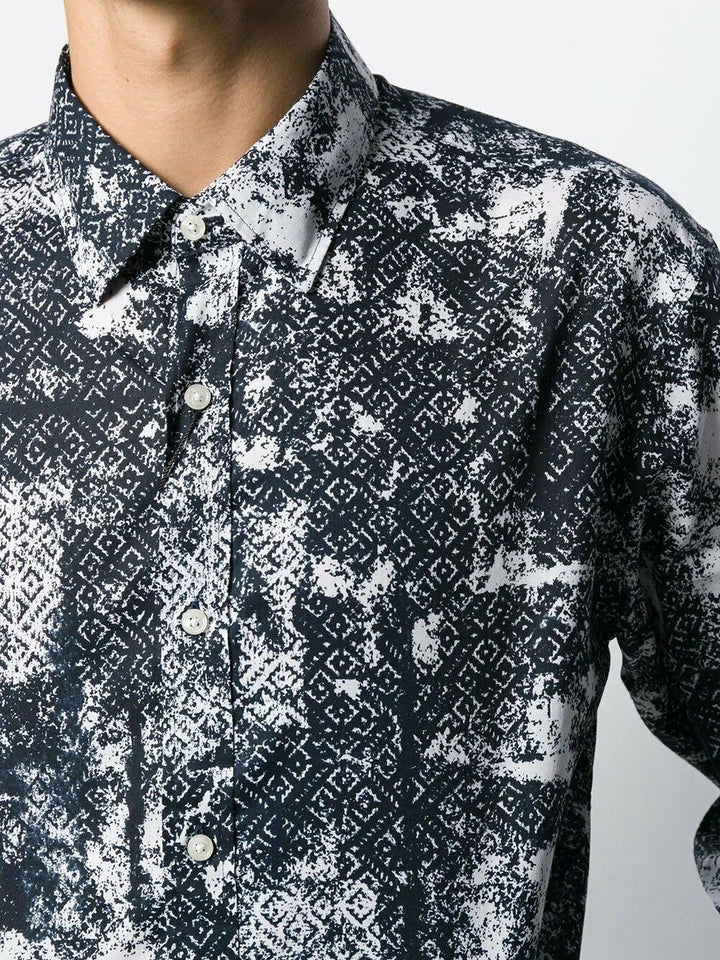 Translation missing: en.Michael Kors All Cotton Geometric Print Long Sleeve Shirt Midnight Blue-Small