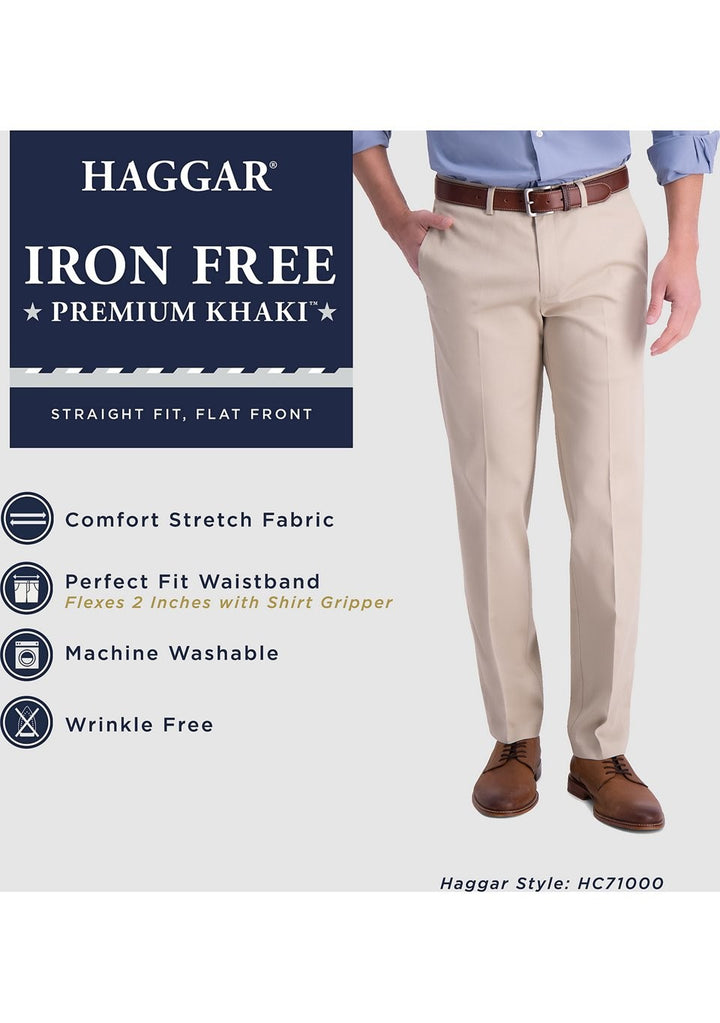 Translation missing: en.Haggar Men's Iron Free Premium Khaki Straight-Fit Flat-Front Pant - Black-38x34