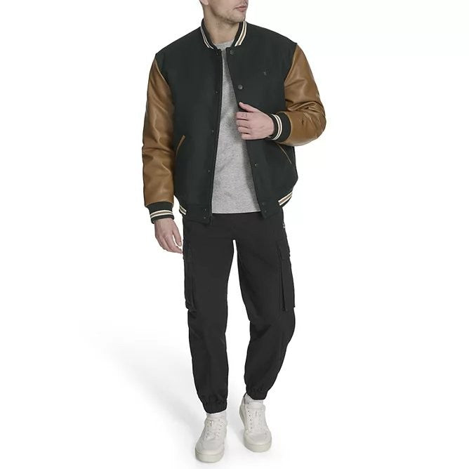 Translation missing: en.Champion Men's Mixed Media Varsity Jacket - Rainforest/Tobacco -Size Medium