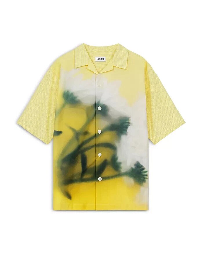 Translation missing: en.Kenzo Men's Cotton Floral Print Regular Fit Button Down Camp Shirt Lemon-Small