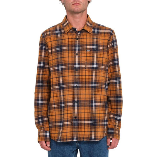 Translation missing: en.Volcom Men's Caden Plaid Classic Fit Flannel Shirt Chestnut Brown, Large