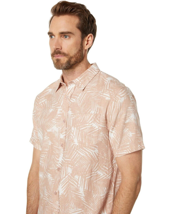 Translation missing: en.Vince Men's Linen Blend Palm Print Short Sleeve Shirt in Dk Rosewater - Size XL