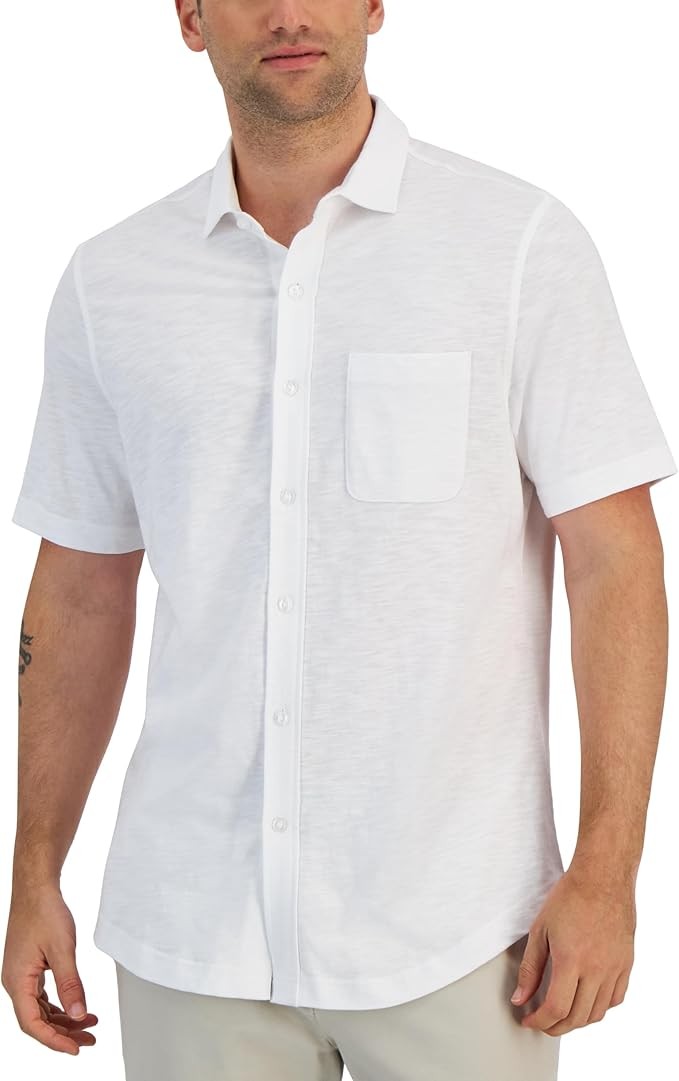 Translation missing: en.Club Room Men's All Cotton Regular-Fit Textured-Knit Shirt Bright White-XL