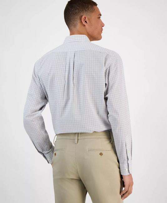 Translation missing: en.Club Room Men's Regular-Fit Micro Check Dress Shirt White Black-16-16.5 34/35