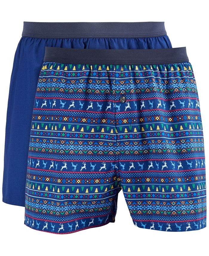 Translation missing: en.Club Room Men's 2-pk. Festive Patterned &amp; Solid Boxer Shorts Blue-Small 29-31