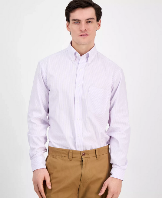 Translation missing: en.Club Room Men's Regular Fit University Stripe Dress Shirt Purple Rose-15 32/33
