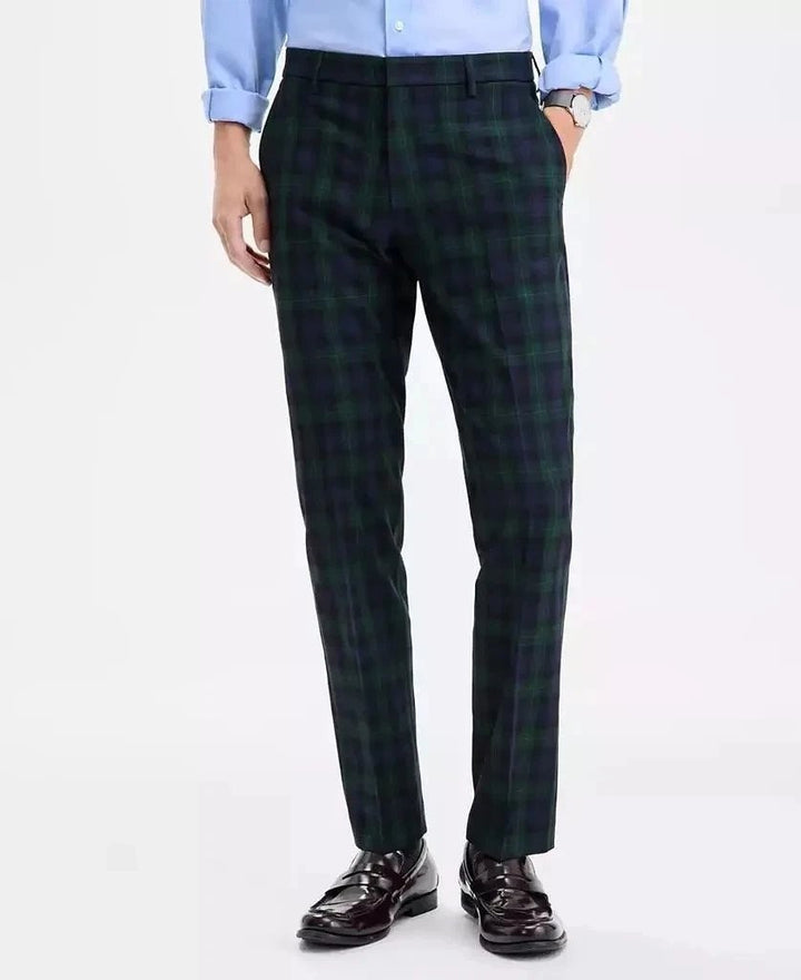 Translation missing: en.Tommy Hilfiger Men's Tate Modern-Fit Stretch Dress Fall Pants Blue Plaid-33x32