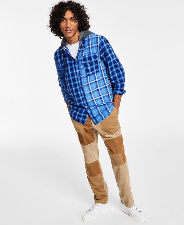 Translation missing: en.Sun + Stone Men's Snyder Regular-Fit Patchwork Plaid Hooded Shirt Blue Combo-Lrg