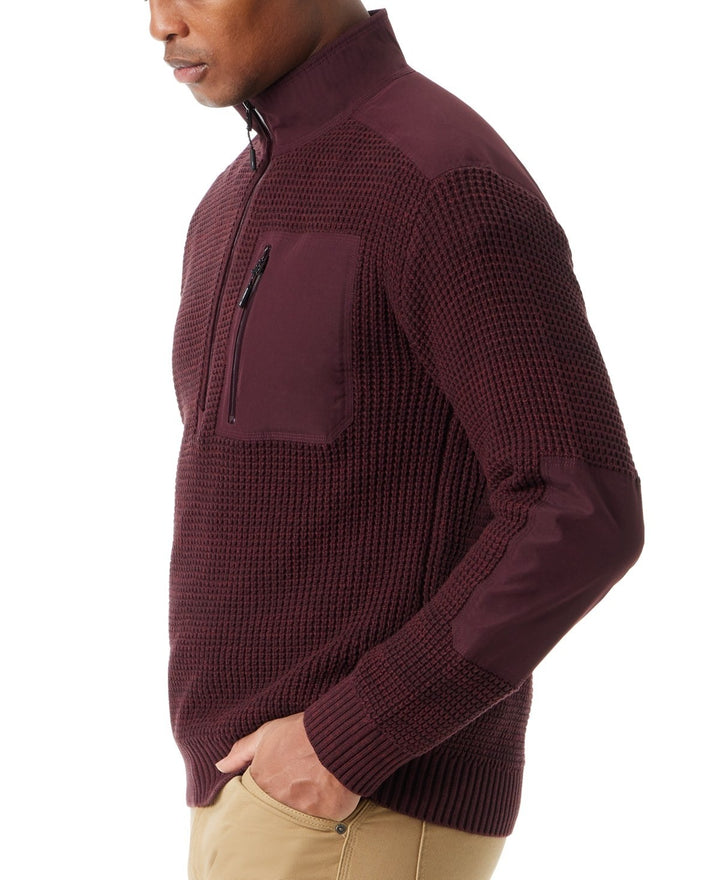 Translation missing: en.Bass Outdoor Sweater Men's Small Burgundy Quarter-Zip Long Sleeve Pullover Patch