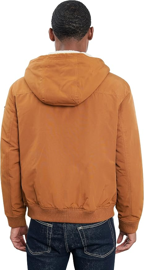 Translation missing: en.Lucky Brand Men's Bomber Jacket with Faux Sherpa Lined Hood, Tobacco, XL