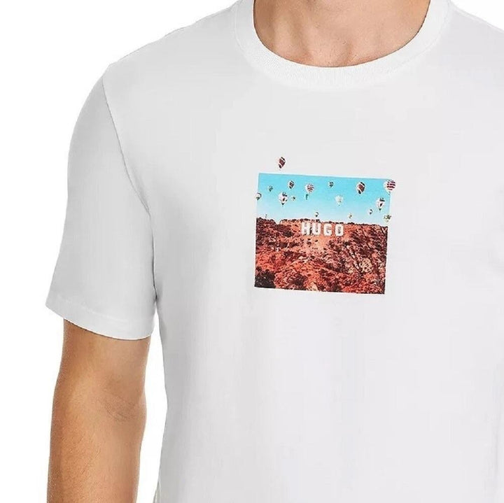 Translation missing: en.Hugo Men's Dupungato Cotton Hillside Graphic Logo Tee White-2XL