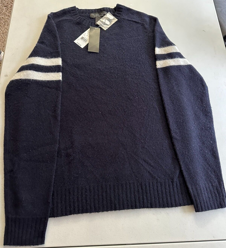 Translation missing: en.The Men's Store Designer Merino Wool Striped Sleeves Swater in Navy/White-Small