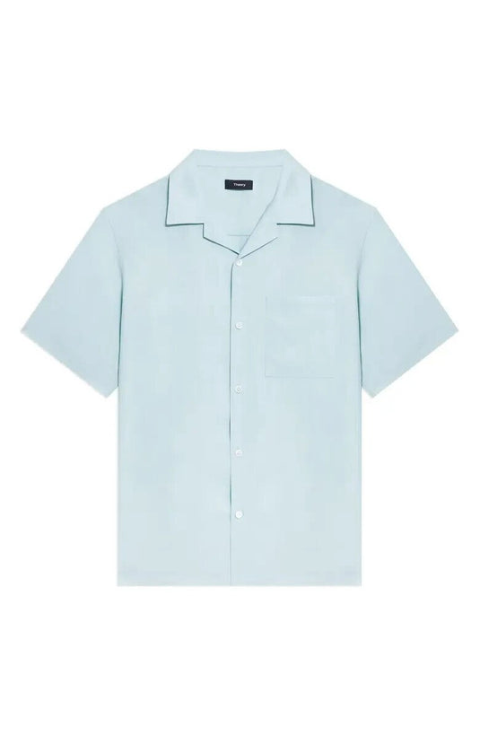 Translation missing: en.Theory Noll Short Sleeve Button-Up Camp Shirt in Stratus Green- Size Small