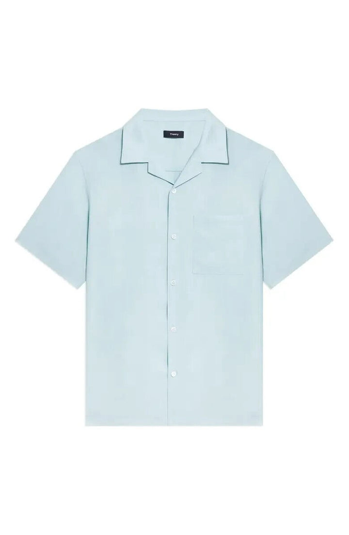 Translation missing: en.Theory Noll Short Sleeve Button-Up Camp Shirt in Stratus Green- Size Small