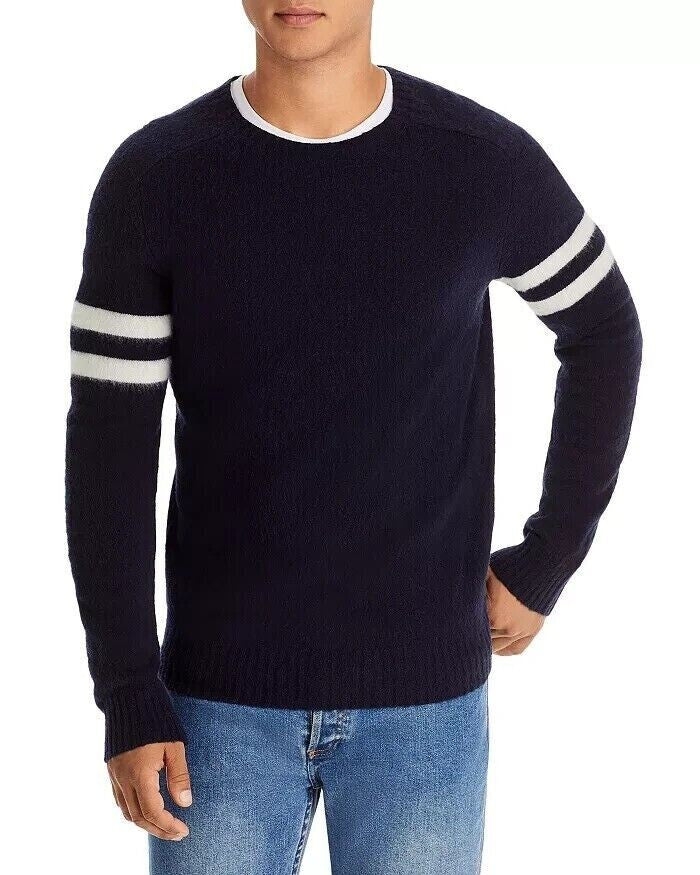 Translation missing: en.The Men's Store Designer Merino Wool Striped Sleeves Swater in Navy/White-Small